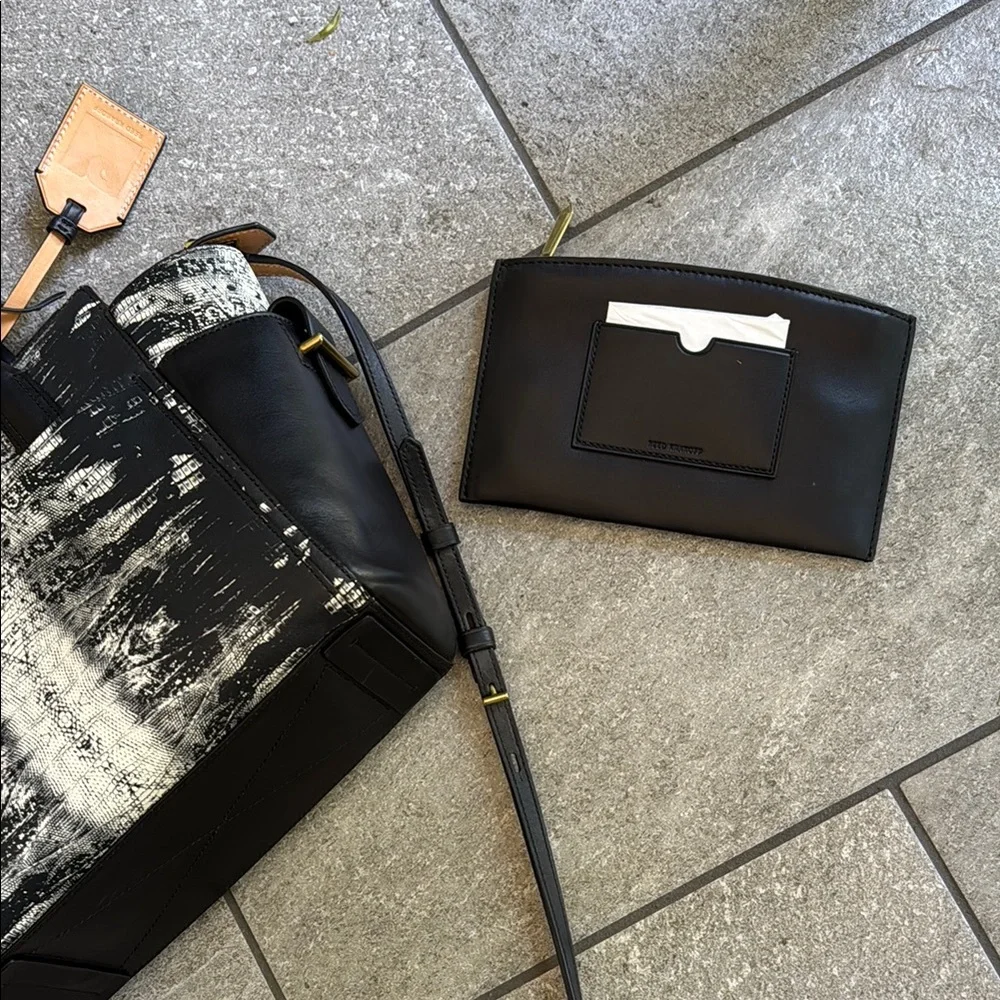 NEW W/ TAGS Reed Krakoff Mini Atlantique Leather Satchel Bag, Black White Lizard